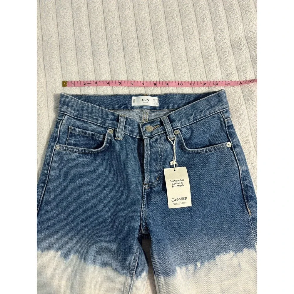 NWT Mango Tie-Dye Bleach Long Bermuda Denim Jean Shorts Womens 2 100% Cotton